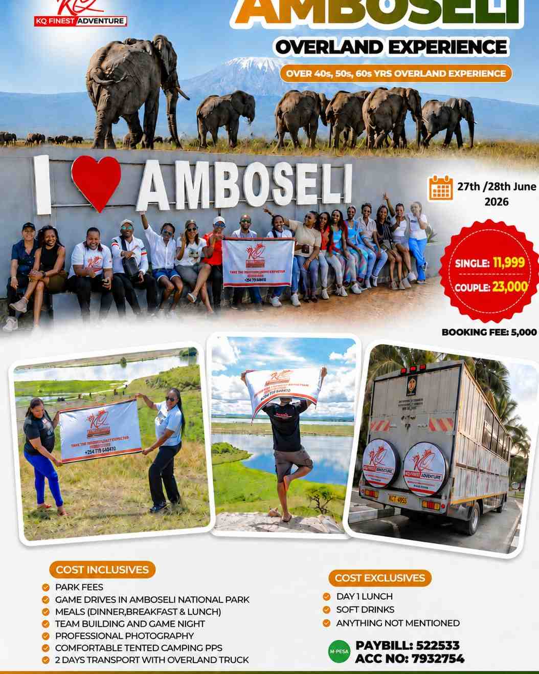 AMBOSELI OVERLAND EXPERIENCE OVER 40S, 50S,60S, YRS OVERLAND EXPERIENCE